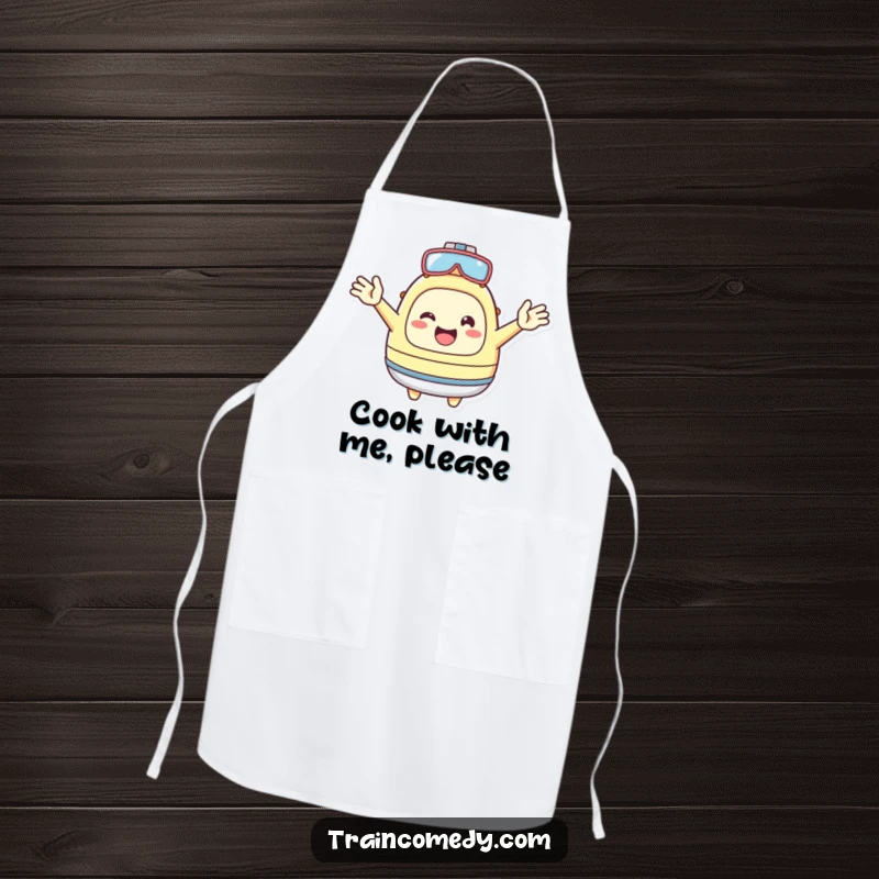 Funny Apron: Cheerful Kawaii character with open arms, welcoming guests to the kitchen, a functional funny gift.