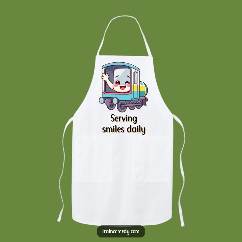 Funny Waving Train Apron - Cheerful Chef Locomotive Kitchen Gift