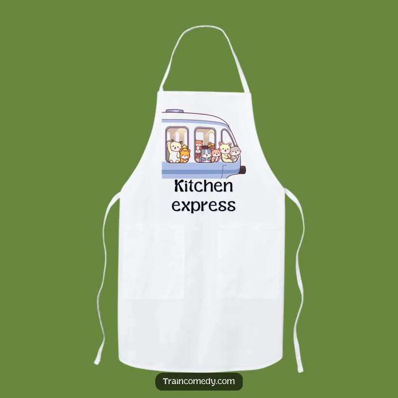 Funny Animal Train Apron: Chef's Delight with Waving Passengers, Hilarious Kitchen Gift