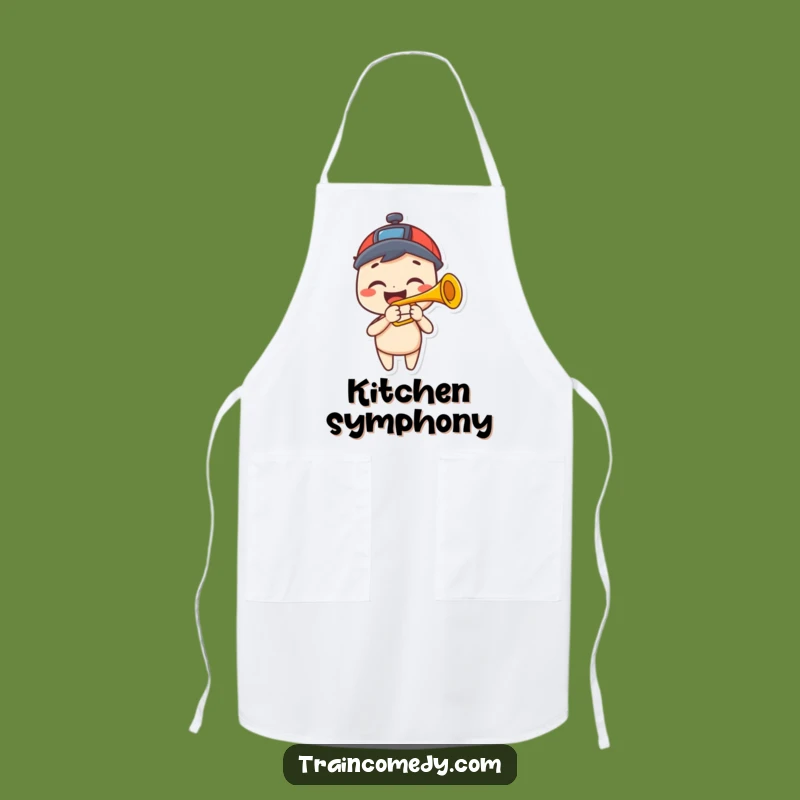 Funny Kitchen Apron: Happy Train Horn Chef, Big Grin, Perfect Funny Gift