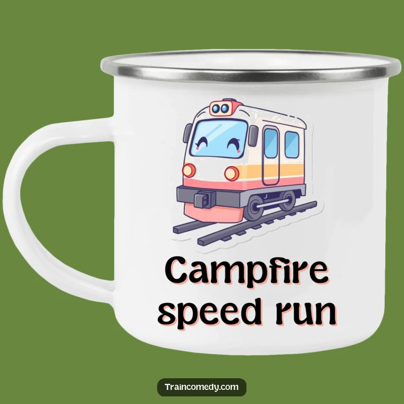 Funny Fast Train Camping Mug, Durable Speed, Tilting Design - Adventure Ready!