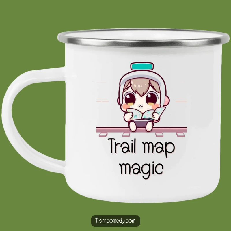 Funny Kawaii Train Map Camping Mug: Durable curious character mug, a perfect funny gift for outdoors.