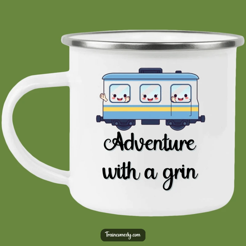 Funny Waving Train Car Camping Mug: Cheerful Sips on Outdoor Adventures