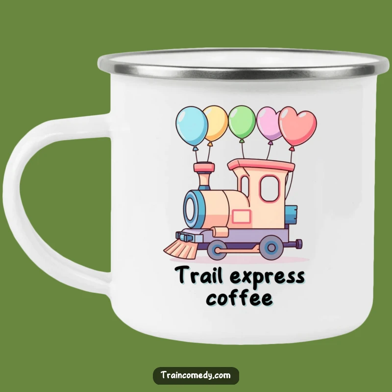 Funny Whimsical Train Adventure Camping Mug - Hilarious Balloon Journey Cup