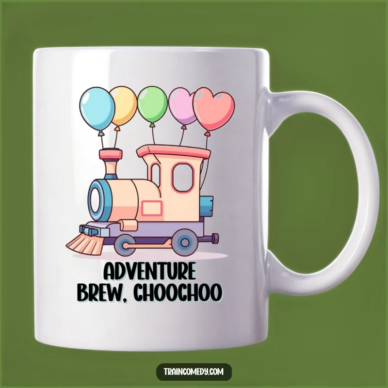 Funny Whimsical Train Adventure Mug - Hilarious Balloon Journey Gift for Kids