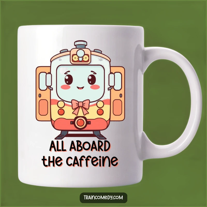 Funny Train Mug - Welcome Aboard with This Hilarious Bowing Character!