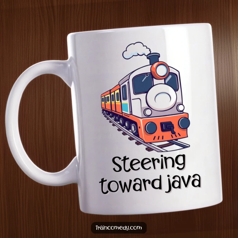 A determined train character expertly navigating a sharp curve, depicted on a humorous mug. A great funny gift.