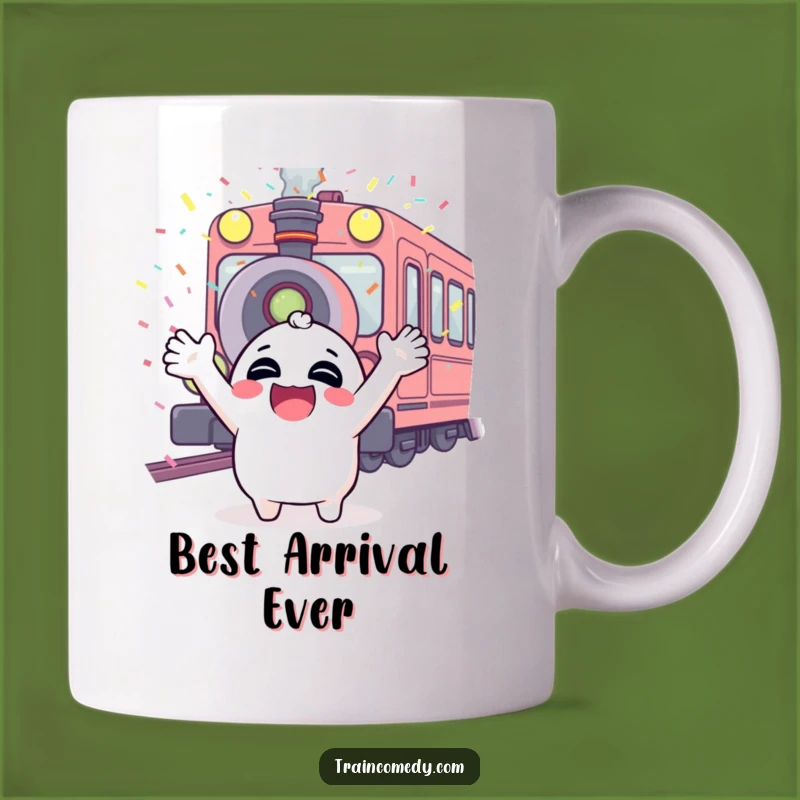 Funny Giggle Train Confetti Mug: Exciting Character Arms Up, Perfect Funny Gift