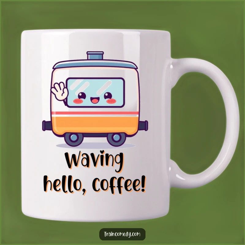 Funny Happy Train Car Mug - Kawaii Waving Driver Gift