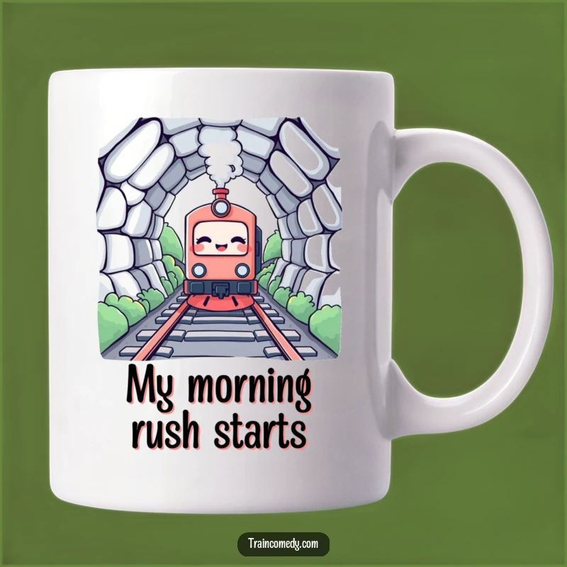 Funny Kawaii Train Mug: Tunnel Adventure Giggle, Perfect Funny Gift for Joyful Rides!