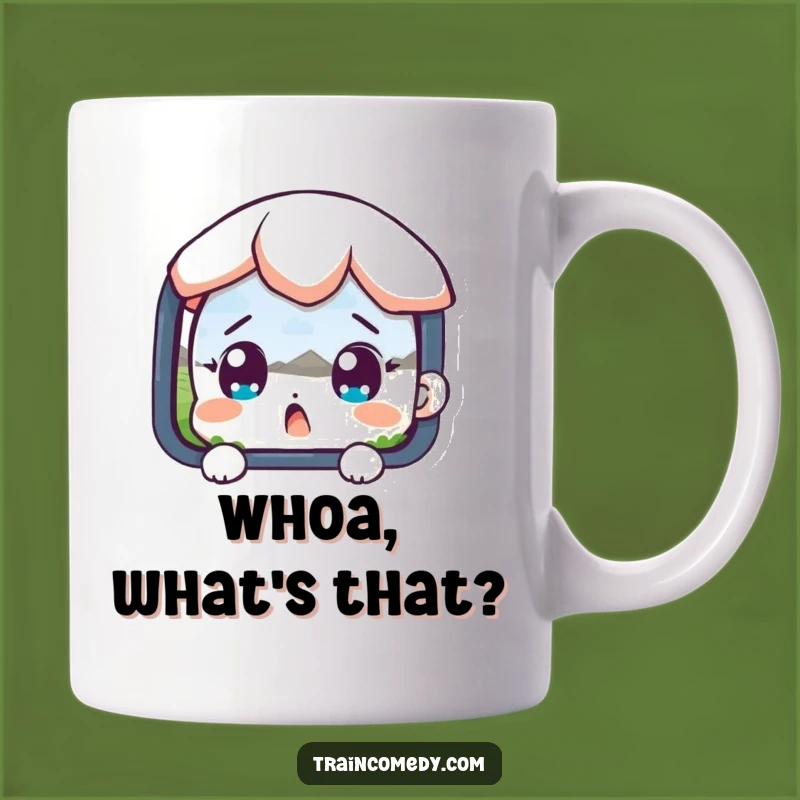 Funny Surprised Train Rider Mug: Capturing the Scenic Journey's Astonishment