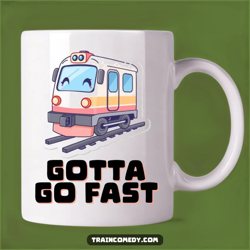 Funny Fast Train Mug, Speeding Character, Tilting Design - Perfect Funny Gift!