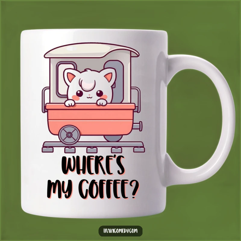 Funny Train Peeker Mug: A playful character's comical peek, a perfect funny gift for adventurers.