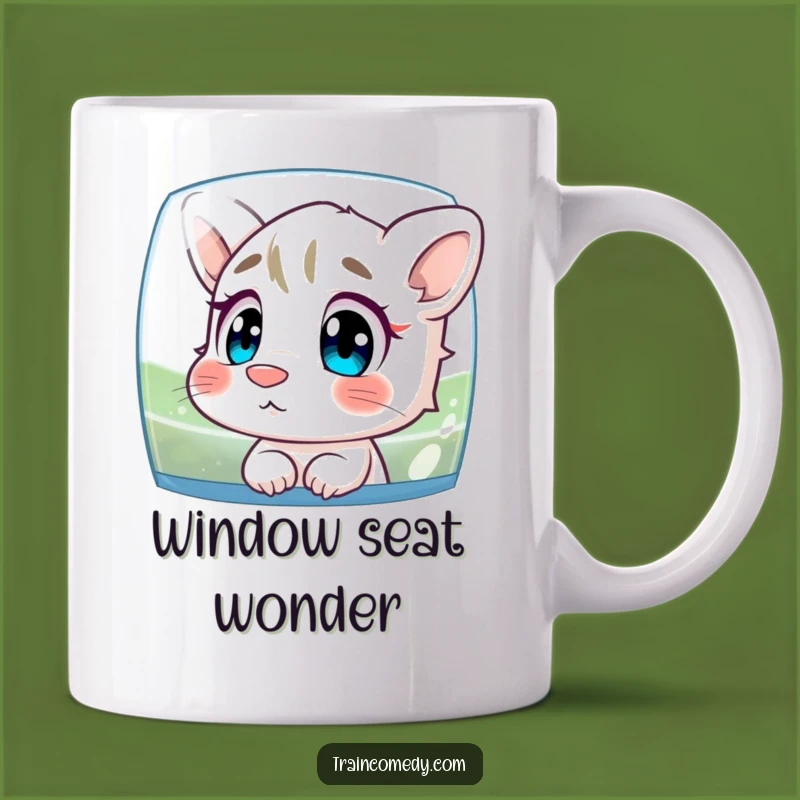 Funny Curious Character Mug: Nose Pressed to Glass, Watching Scenery Gift