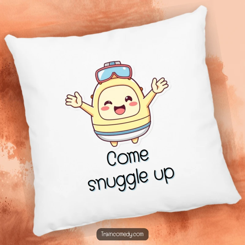 Funny Pillow: Cute Kawaii character with arms wide, invitingly welcoming, perfect for cozy comfort, a funny gift.