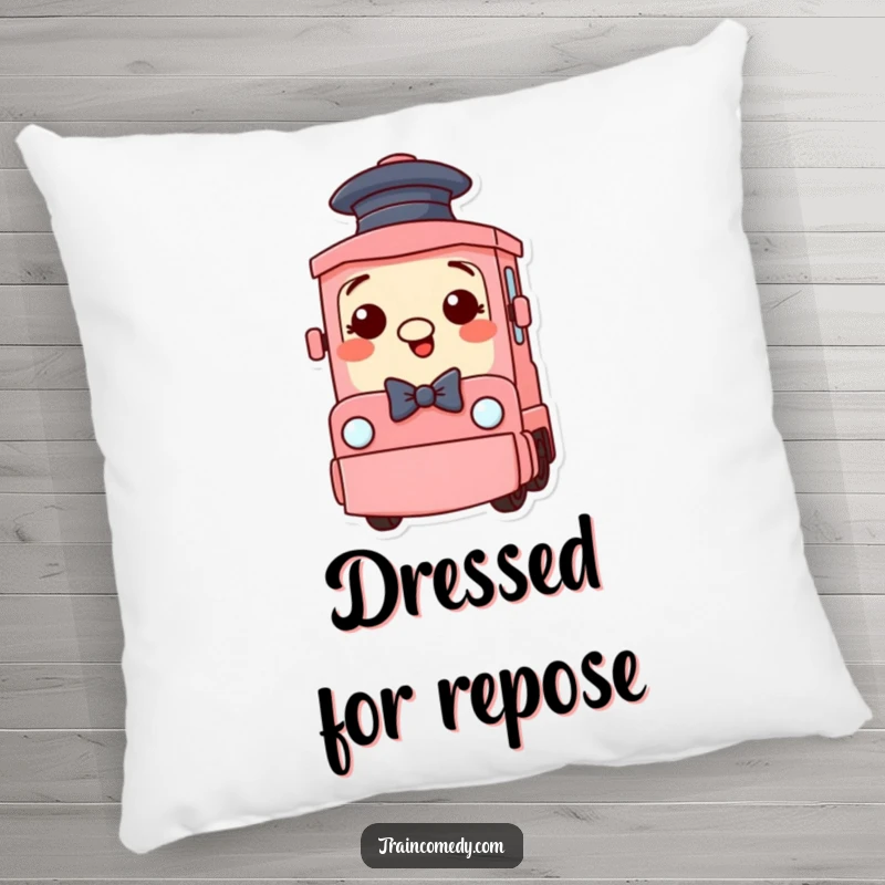 Funny Train Pillow: A silly train character in a hat and bow tie provides cozy support and funny, dapper charm.