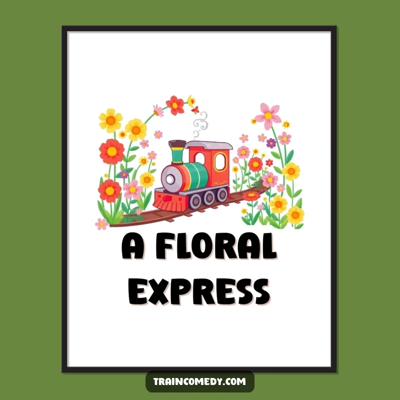 Funny Flower Tunnel Train Digital Art: Instant Color, Happy Scene, Decor Gift