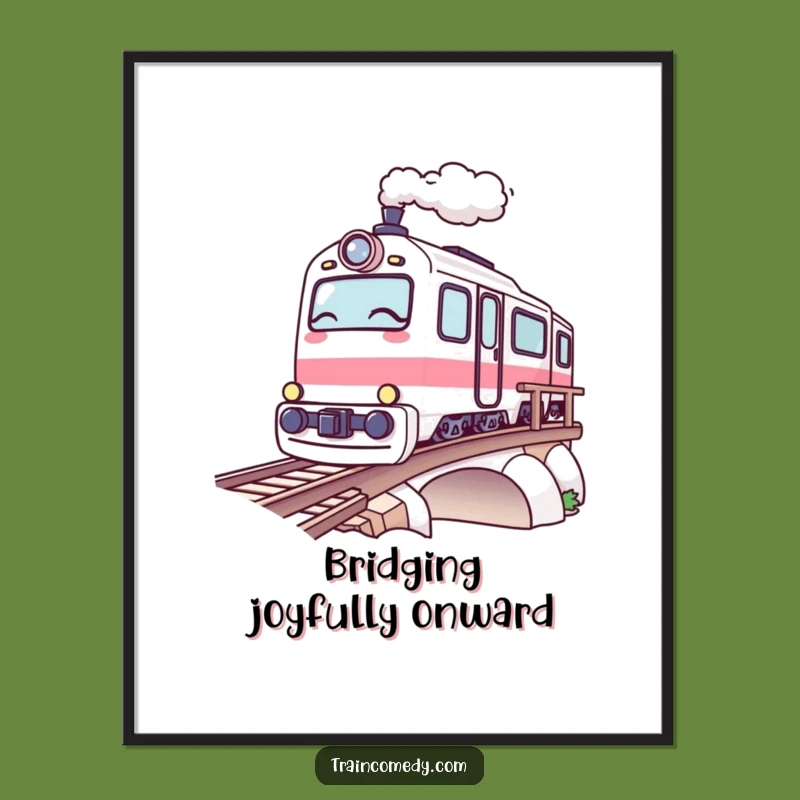 Funny Kawaii Train Digital Art: Winking Bridge Humor, Instant Funny Gift Download!