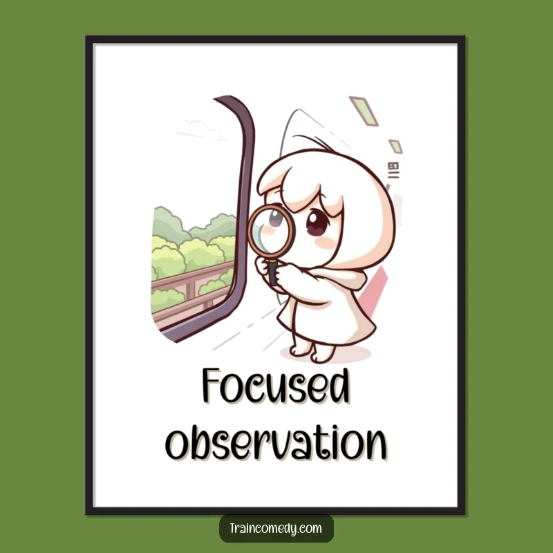 Funny Digital Art: Curious Train Observer, Magnifying World, Perfect Funny Gift
