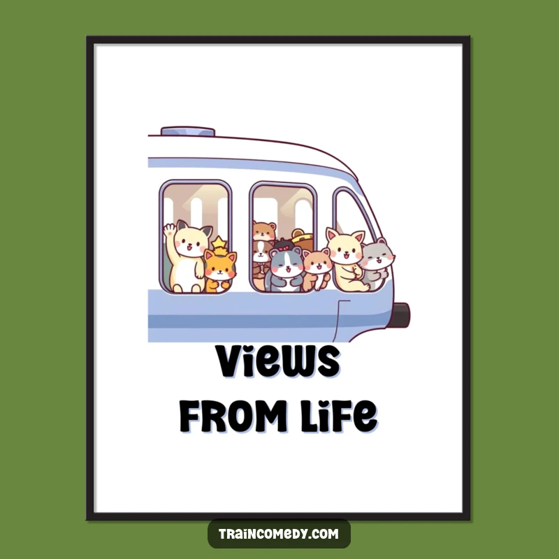 Funny Animal Train Digital Art: Instant Download of Waving Passengers, Unique Gift Idea