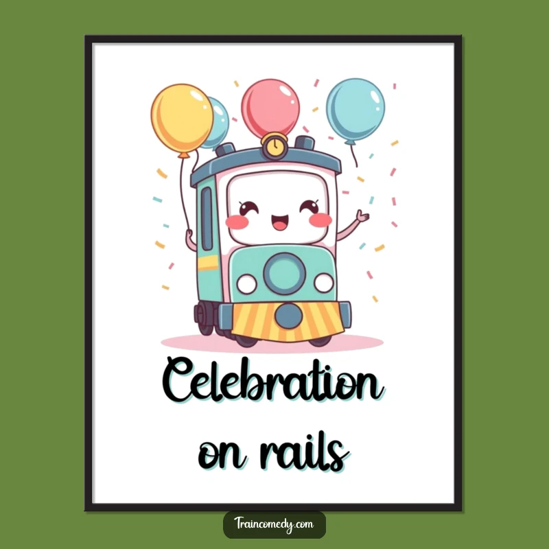 Funny Kawaii Train Celebration Digital Print - Instant Festive Decor Download
