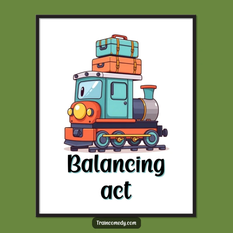 Funny Playful Train Suitcase Digital Print: Instant Travel Humor, a Perfect Gift!