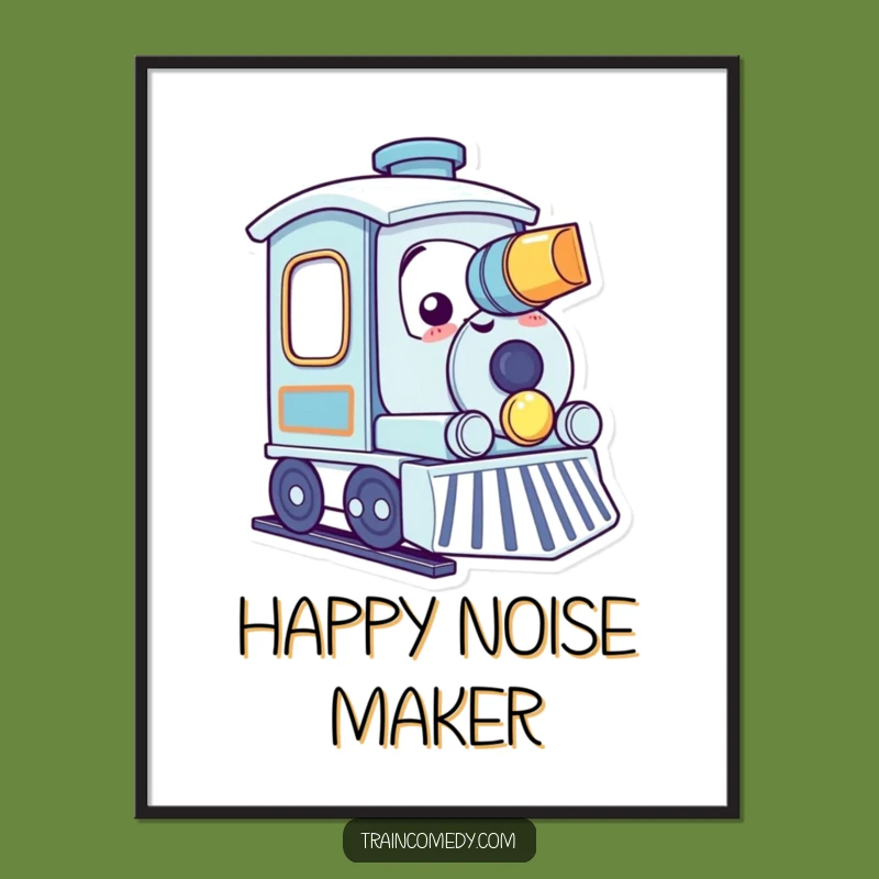 Funny Toots Train Digital Art - Kawaii Horn Blowing Decor Print