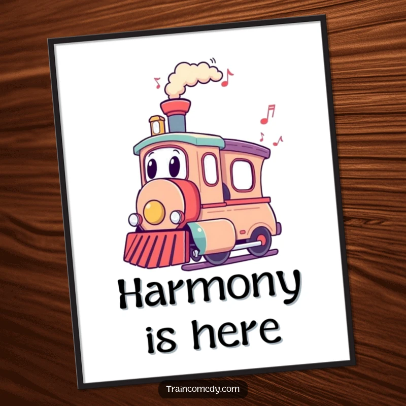 Funny Train Digital Art Print: A train character with musical notes flowing from its chimney creates a funny, harmonious visual for digital displays.