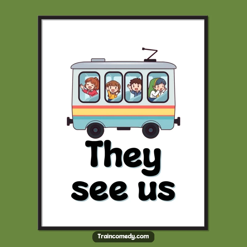 Funny Whimsical Train Digital Art, Artistic Windows, Waving Passengers - Instant Fun!