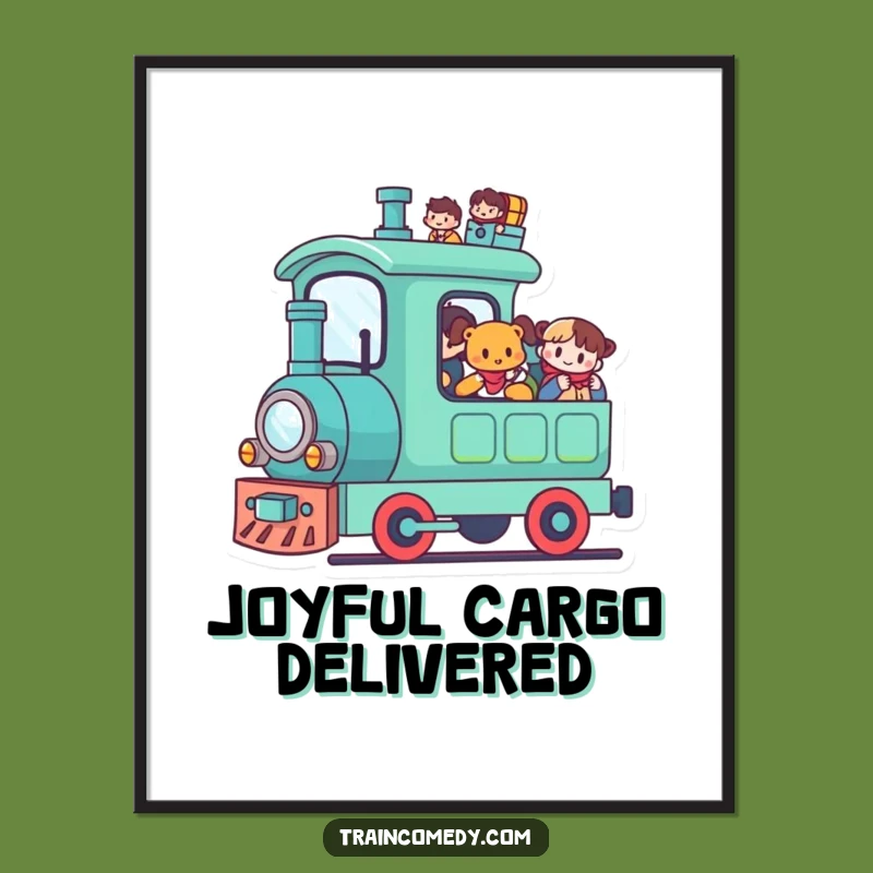 Funny Kawaii Train Digital Art: Happy Passengers Humor, Instant Funny Gift Download!