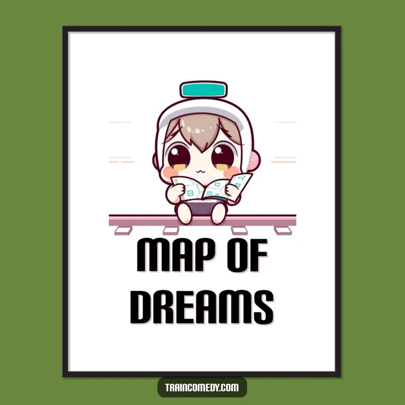 Funny Kawaii Train Map Digital Art: Curious character print, a perfect funny gift for decor.