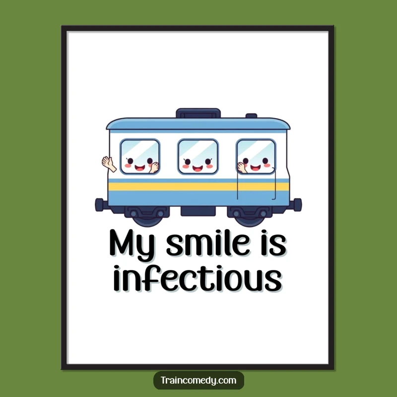 Funny Waving Train Car Digital Art: Cheerful Smiles for Instant Wall Decor