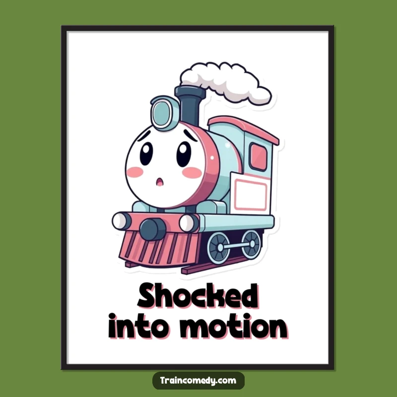 Funny Surprised Train Digital Art - Kawaii Engine Shocking Decor