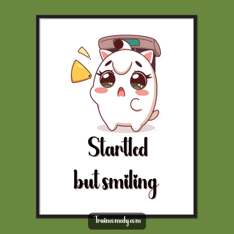 Funny Kawaii Train Horn Digital Art: Surprised character print, a perfect funny gift for decor.