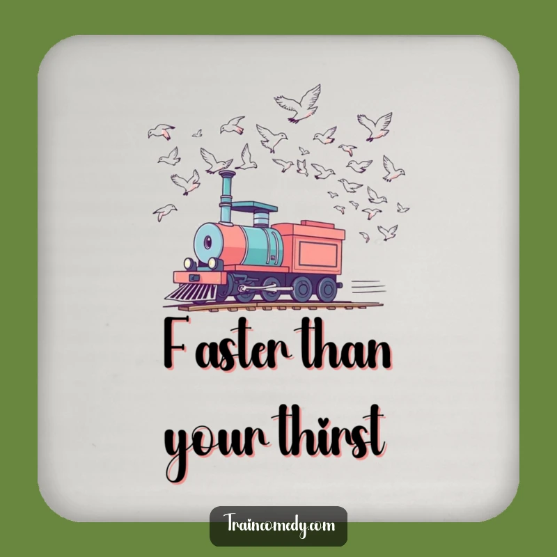 Funny Racing Train Drink Coaster - Speedy Locomotive Table Protection Gift