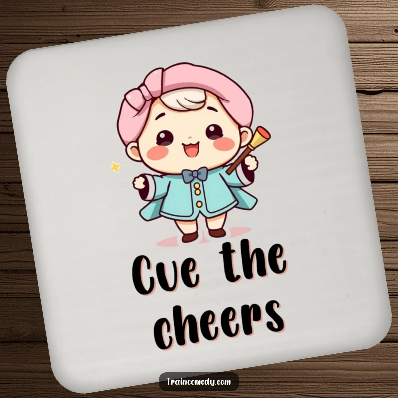 Funny Coaster: Smiling Kawaii conductor with baton, bringing musical charm, a cute and functional funny gift.