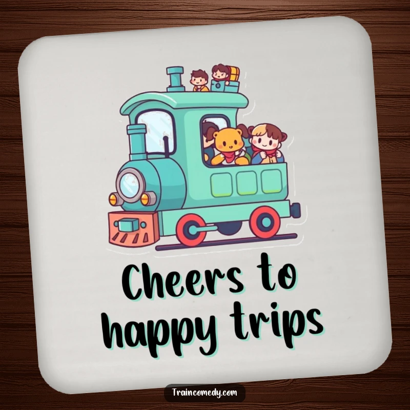 Funny Kawaii Train Coaster: A cute kawaii train carries happy passengers, a humorous protector.