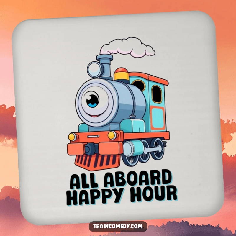 Funny Train Engine Coaster: A determined train engine puffs steam, adding nostalgic humor to drink coasters.