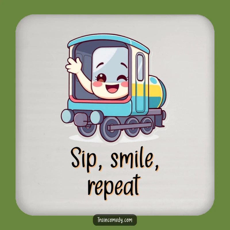 Funny Waving Train Drink Coaster - Cheerful Locomotive Table Protector Gift