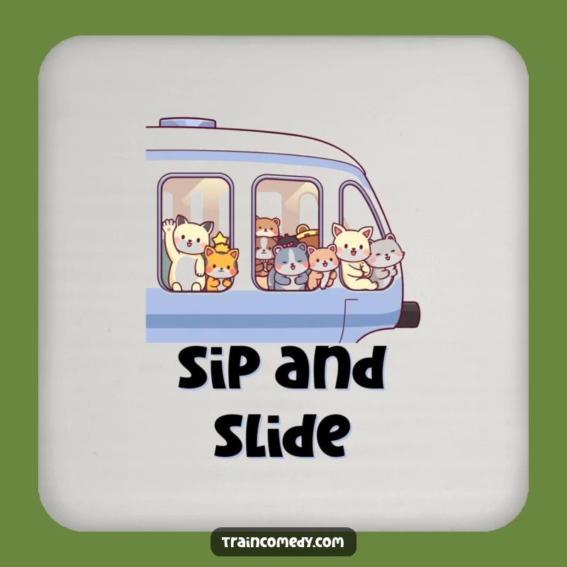 Funny Animal Train Coasters: Protect Surfaces with Waving Passengers, Humorous Gift Set