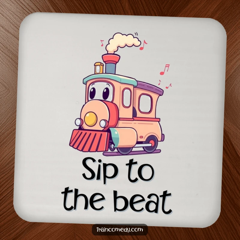 Funny Train Coaster: A train character with musical notes flowing from its chimney offers funny, harmonious protection for your surfaces.