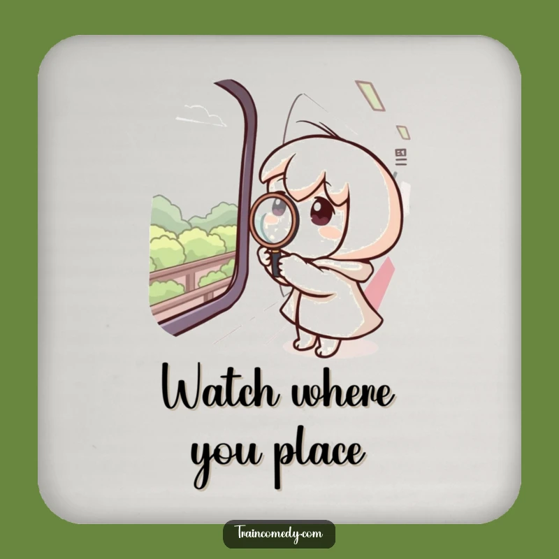 Funny Coaster Set: Curious Train Watching, Magnifying Details, Perfect Funny Gift