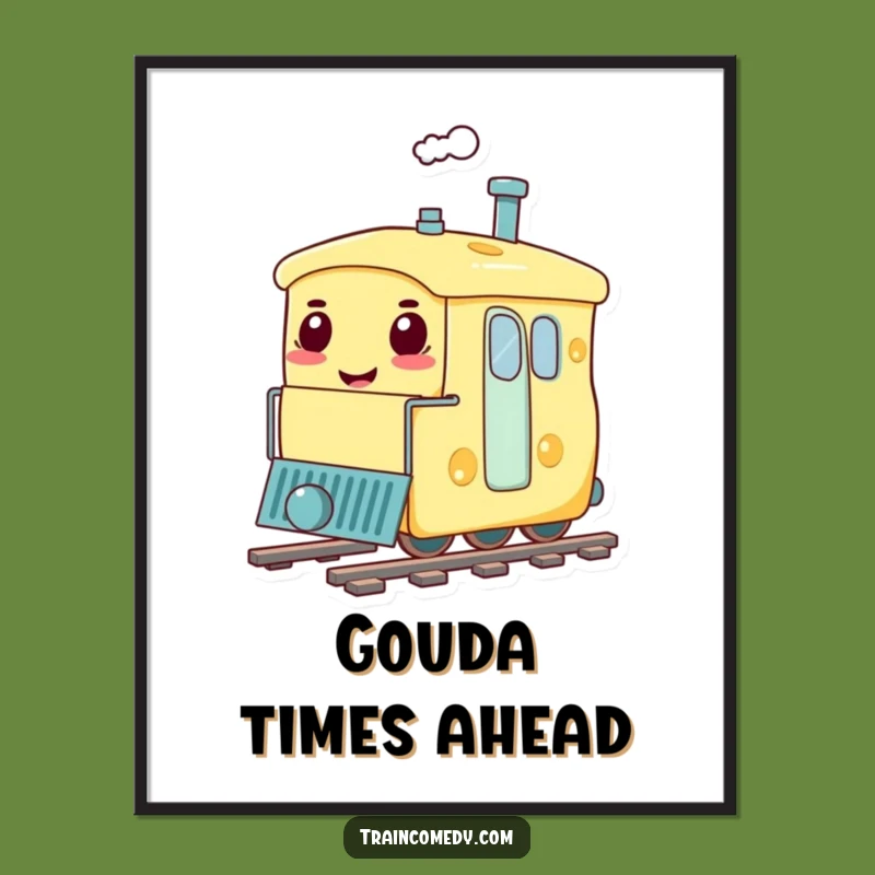Funny Cheese Train Poster Whimsical Wall Art for a Delicious Space