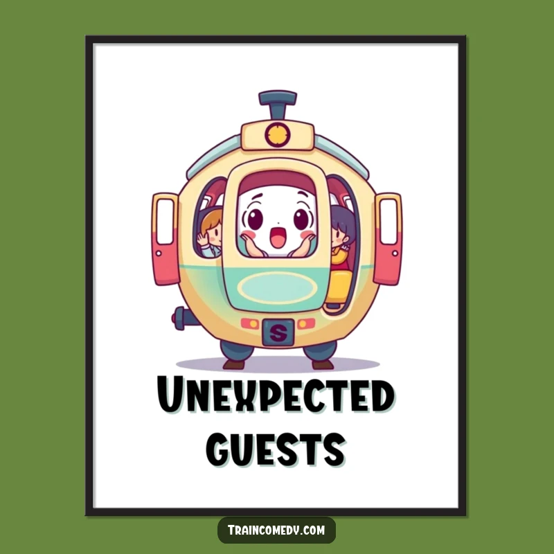 Funny Surprise Train Car Poster: Vibrant Art with Passengers, a Hilarious Gift Idea!