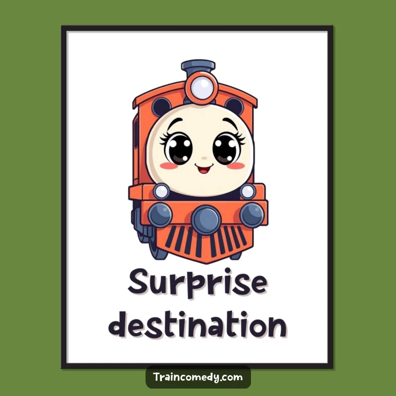 Funny Surprised Train Engine Poster: Whimsical Wall Art, Hilarious Funny Gift