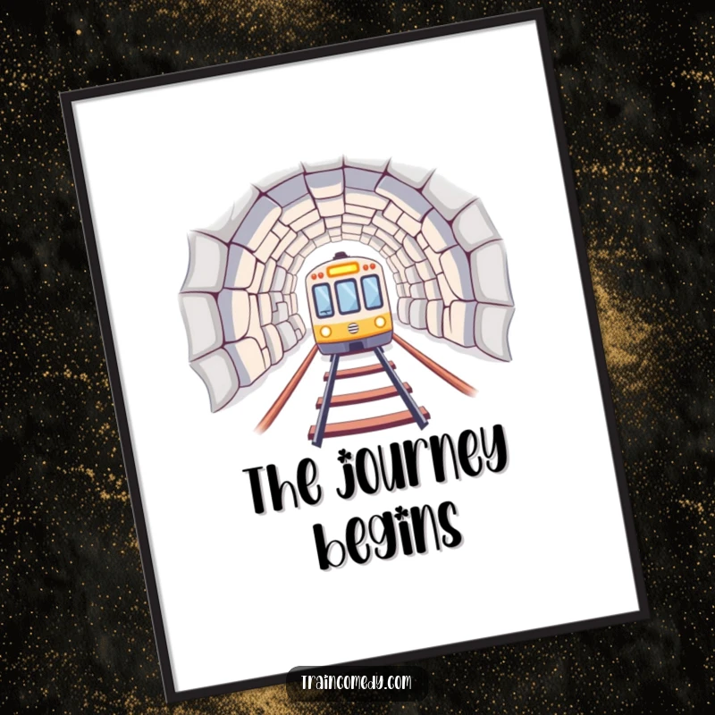 A train emerging from a tunnel entrance, creating a striking and humorous piece of wall art. Perfect funny gift.