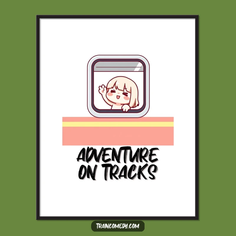 Funny Traveling Character Poster: Whimsical Train Art, Unique Funny Gift for Decor