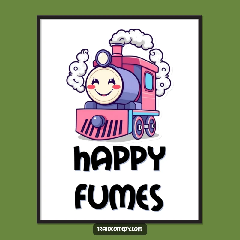 Funny Happy Train Engine Poster: Smiley Smoke Art, a Hilarious Gift!
