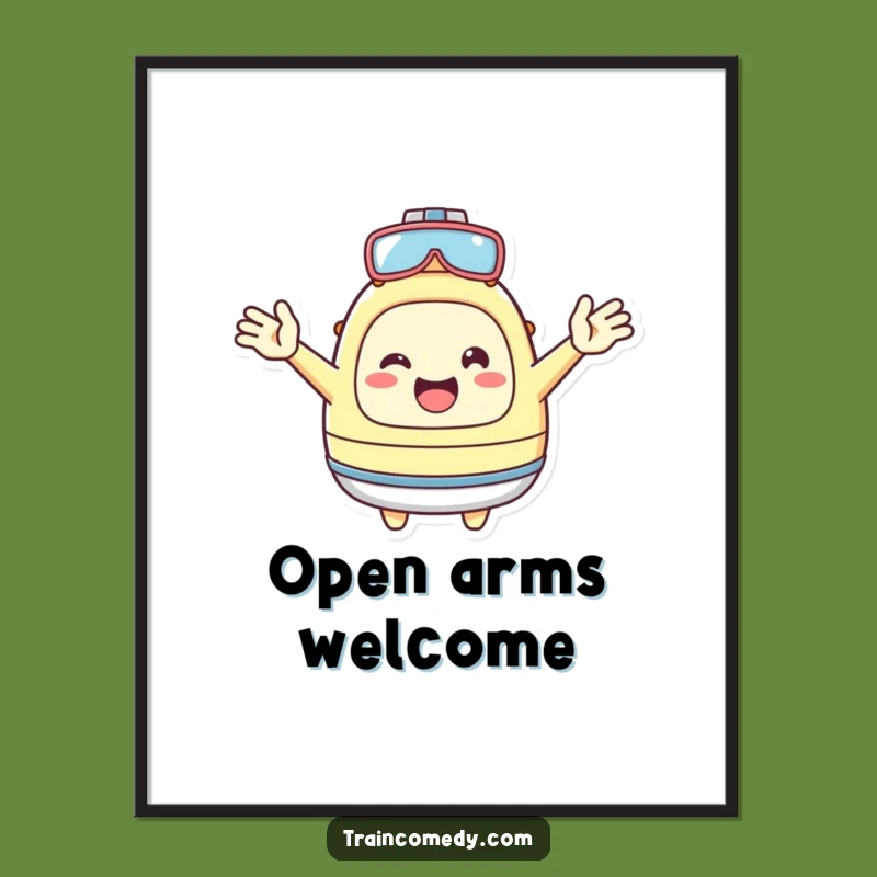 Funny Kawaii Welcome Poster: Cheerful character art, a perfect funny gift for entryways.