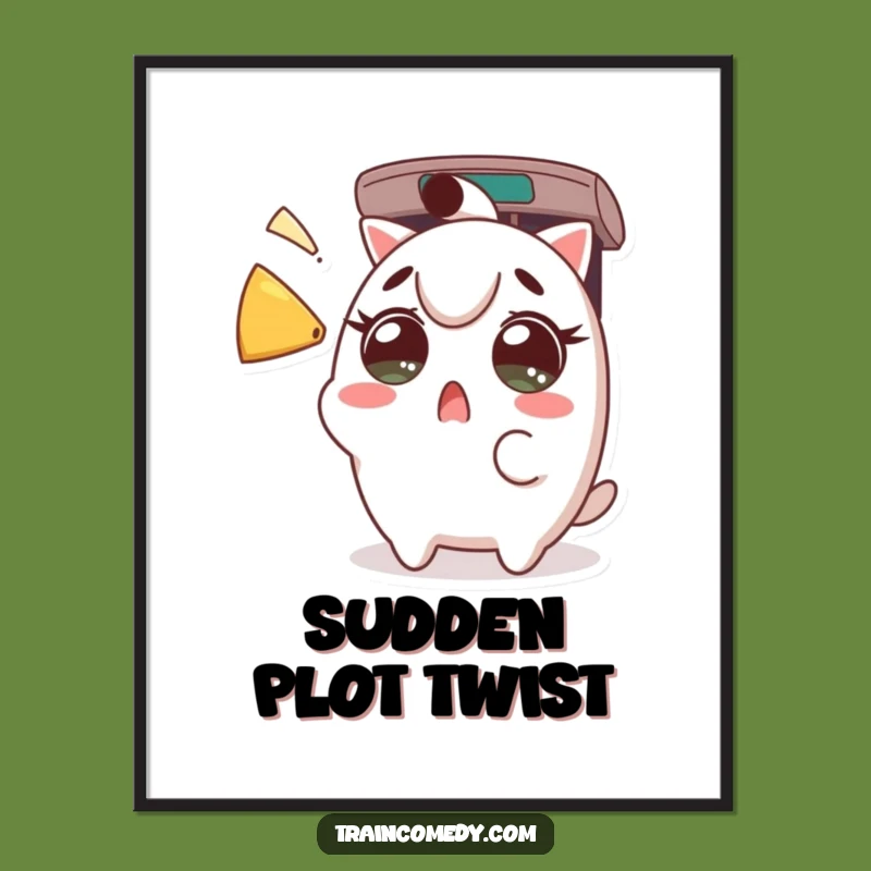 Funny Kawaii Train Horn Poster: Surprised character art, a perfect funny gift for novelty.